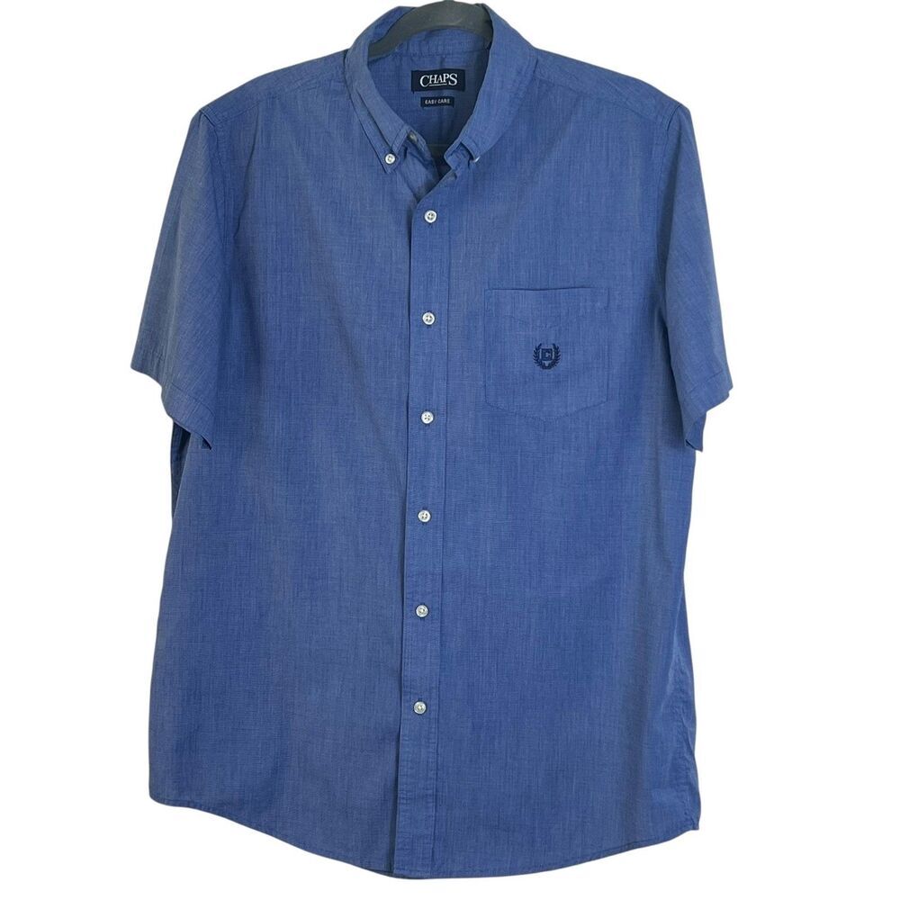 Chaps Men's Button-Down Short Sleeve Shirt Easy Care Blue Size Medium